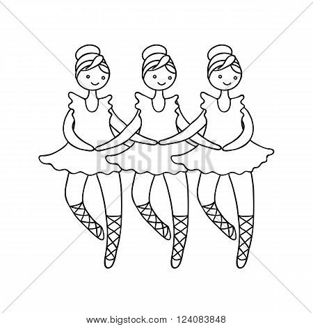 Illustration of tilda doll ballerinas during small swan dance. Toys. Picture for coloring.
