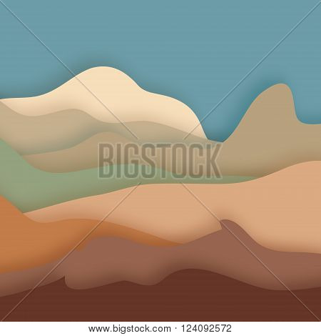 Mountain landscape - paper cut out style. Orgami earth and hill. Relief vector illustration