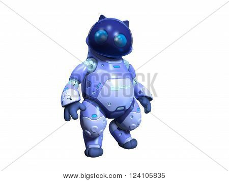 3D render of a futuristic robot isolated on a white background.