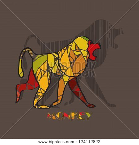 Color Monkey on brown background. Animals set. Vector illustration.