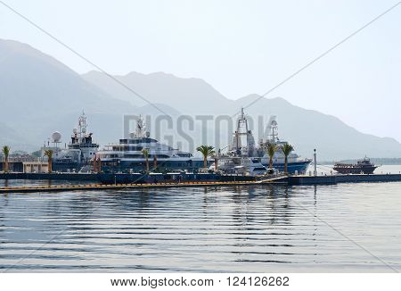 TIVAT MONTENEGRO - SEPTEMBER 16 2015: Ships in the Bay of Tivat Montenegro