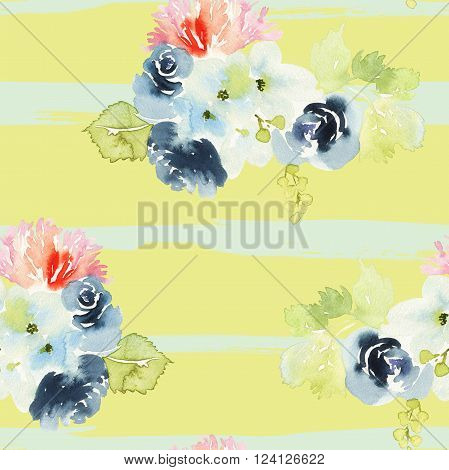 Seamless pattern with flowers watercolor. Gentle colors. Female pattern. Handmade.