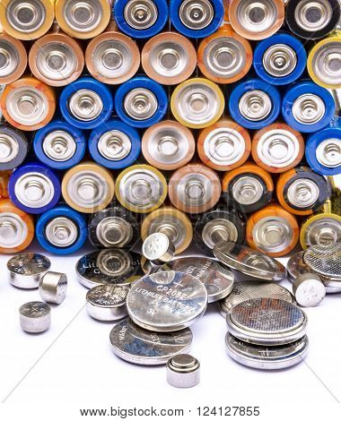 A large pile of batteries ready to be recycled