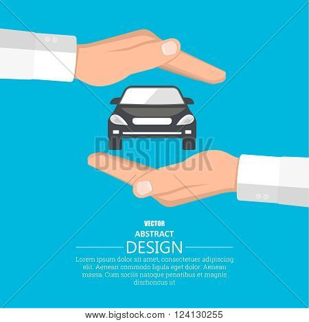 Concept insurance of cars. Cars under protection. A vector illustration in flat style.