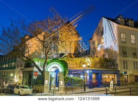 Paris; France-March 18; 2016 : The famous restaurant Le Moulin de la galette is historical place in Manmartre quarter.It has been painted by artists such as Renoir Toulouse Lautrec and Pablo Picasso.