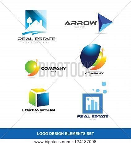 Vector company logo icon element template set real estate house roof arrow 3d sphere circle cube