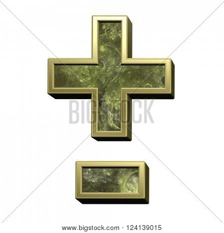 Hyphen, minus, plus marks from fractal alphabet set isolated over white. 3D illustration.