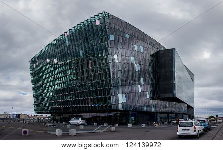 REYKJAVIK ICELAND - JUNE 27 - Famous modern building of Harpa concert hall in Reykjavik Iceland. The photo was taken on June 27 2014.
