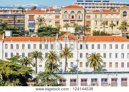 Cannes, France, - March 1, 2016: Panoramic view of Le Suquet - the old town of Cannes France Cote d'Azur