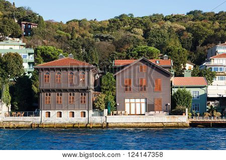 Traditional and modern mansions on the Bosporus Strait waterside, Turkey Istanbul