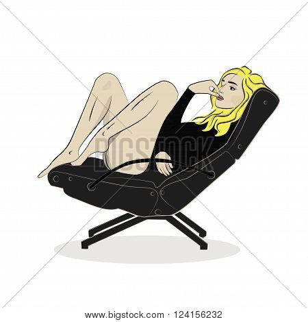 relax girl sitting in leather chair illustration