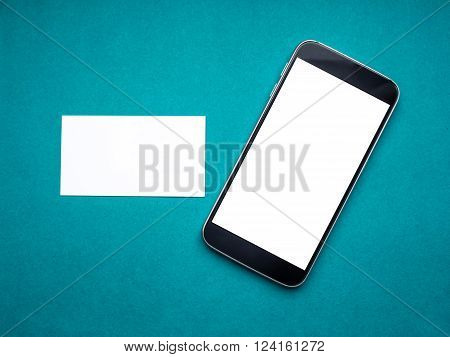 White business card with mobile smartphone mockup