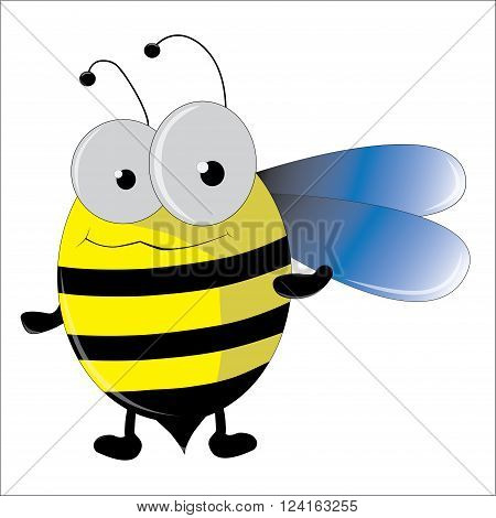 Cute cartoon bee flying on white background - vector illustration
