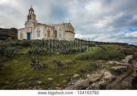 Small Church At  Side Of Road Near Isternia At Tinos
