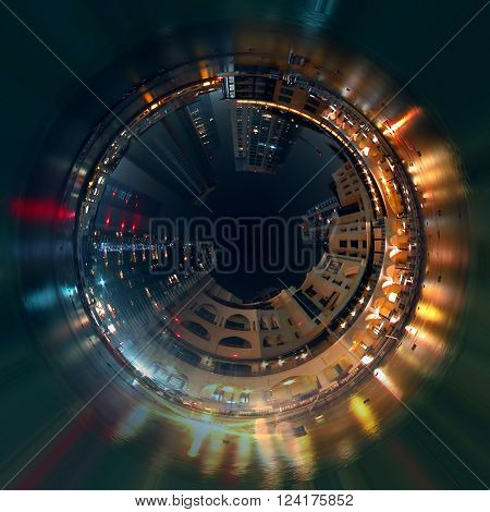 Tiny planet concept of Dubai at night 360 degree view
** Note: Shallow depth of field