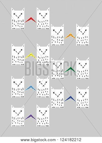 Pairs of the cats with tails colors of the rainbow. tails are touched