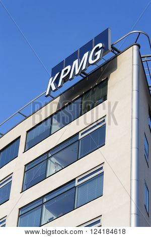 PRAGUE, CZECH REPUBLIC - MARCH 31: Professional service company KPMG logo on the building of the Czech headquarters on March 31, 2016 in Prague, Czech republic.