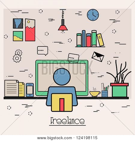 Modern flat style illustration of Business Freelance, Outsource Working Service, Remote co-working space. Hero Image concept, Website Elements layout.One Page template layout.