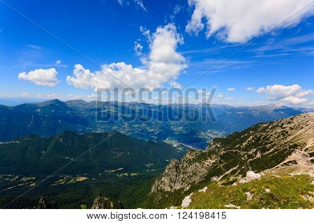 Panorama from Italian alps, top of a mountain, Cima Larici Asiago