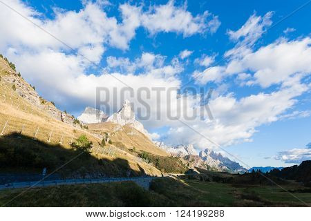Italian dolomites peak. Mountain landscape from 