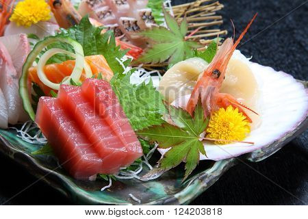 close up shot of fresh SASHIMI plate