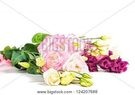 Beautiful lisianthus bouquet on the lihgt backgroung