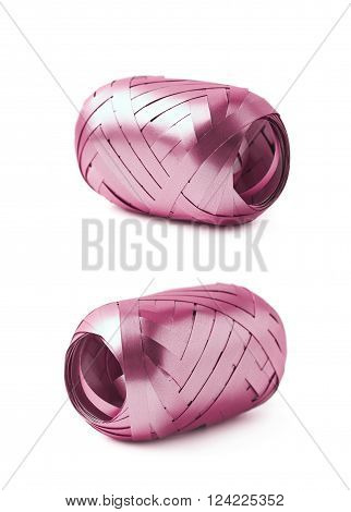 Glossy ribbon reel isolated over the white background, set collection of two diffirent foreshortenings