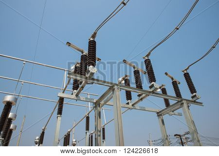 The High Voltage Disconnector In The Outdoor Electrical Substation Yard