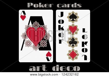 Poker Playing Card. Ace Heart. Joker. Poker Cards In The Art Deco Style. Standard Size Card.