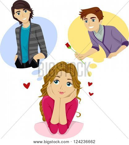Illustration of a Teenage Girl Fantasizing About Her Crushes