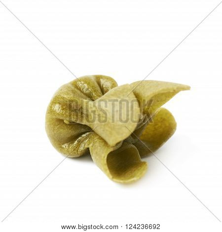 Single sacchettoni stuffed sacchetti pasta isolated over the white background