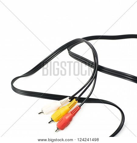 RCA plugs cable for composite video and stereo audio isolated over the white background