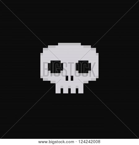 Pixel art 8-bit skull isolated on dark background