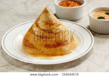 Cone shape Dosa with chutney south Indian breakfast