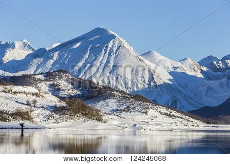 Campotosto lake in the National Park of Abruzzo in Italy