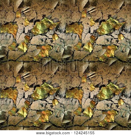 Abstract seamless pattern with cracked surface and gemstones