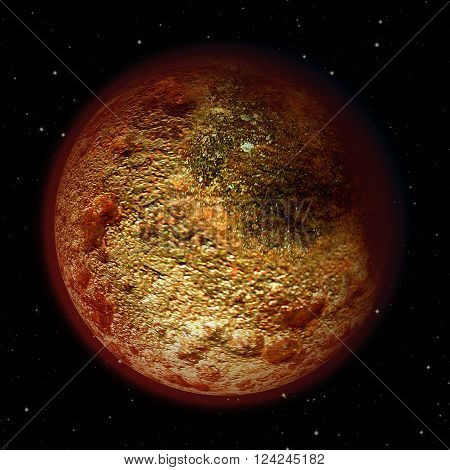 Abstract volcanic planet with red burned stone structure