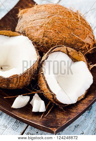 Fresh Coconuts In The Shell On A Blue Background