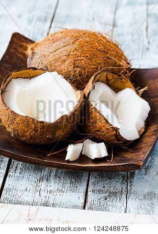 Fresh Coconuts In The Shell On A Blue Background