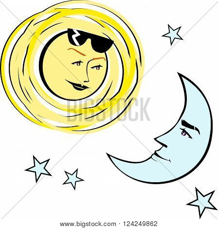 The sun and the moon looking at each other