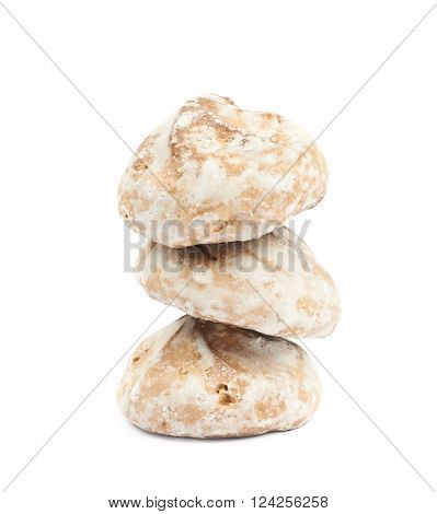 Pile of Russian gingerbread cookies isolated over the white background