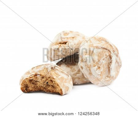 Pile of Russian gingerbread cookies isolated over the white background