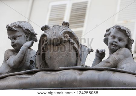 Detail of an old front of a building in Saint-Cloud, France