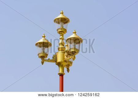 The metal classic lamp with blue sky.