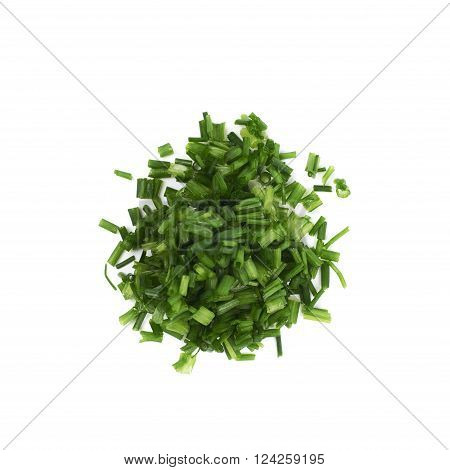 Pile of chopped green onion scallions isolated over the white background