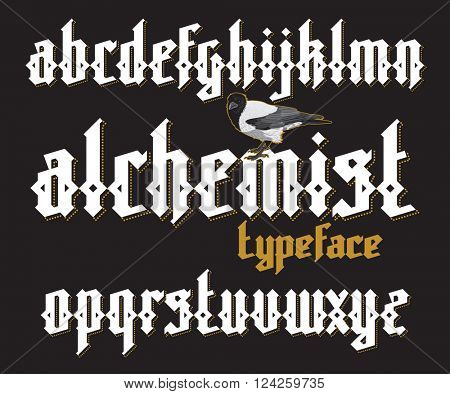 Alchemist modern custom gothic alphabet font. Alchemist magic vector font set 