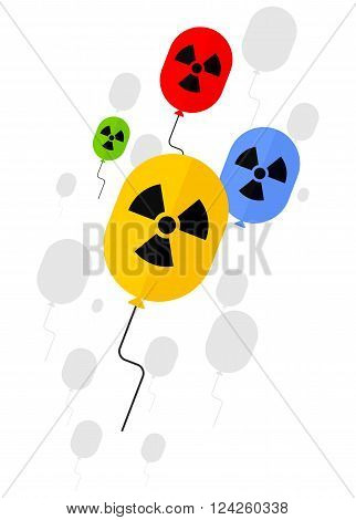 Sign of radioactive substances on balloon. Ecology design concept with air water and soil pollution. Flat icons isolated vector illustration.