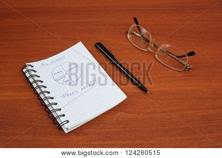 ballpoint pen glasses and an open notebook lying on the table
** Note: Visible grain at 100%, best at smaller sizes