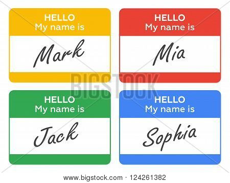 Hello My Name Is... Introduction cards labels and badges set. vector illustration