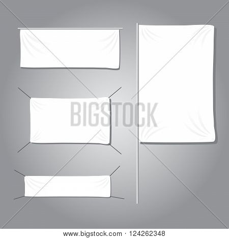 White textile banners with folds template set